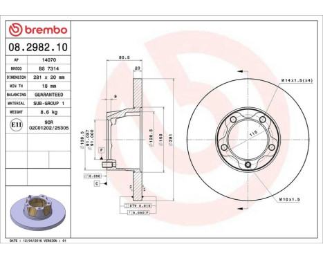 Brake Disc 08.2982.10 Brembo, Image 4