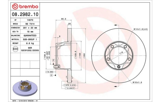 Brake Disc 08.2982.10 Brembo, Image 4