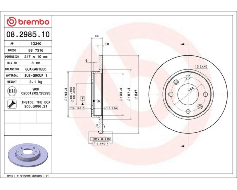 Brake Disc 08.2985.10 Brembo, Image 3