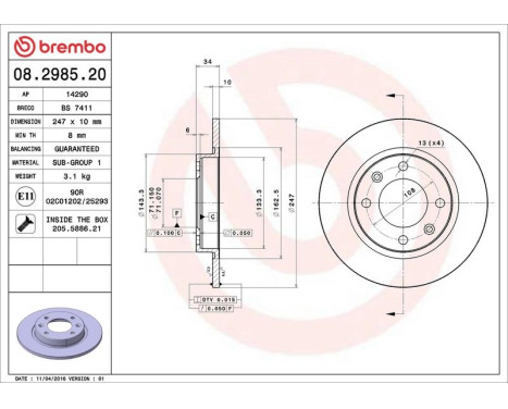 Brake Disc 08.2985.20 Brembo, Image 4