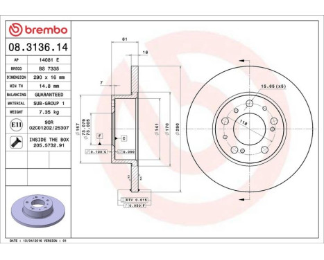 Brake Disc 08.3136.14 Brembo, Image 4