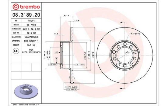 Brake Disc 08.3189.20 Brembo, Image 4