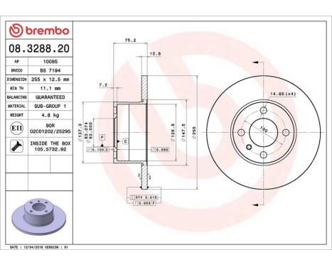 Brake Disc 08.3288.20 Brembo, Image 4