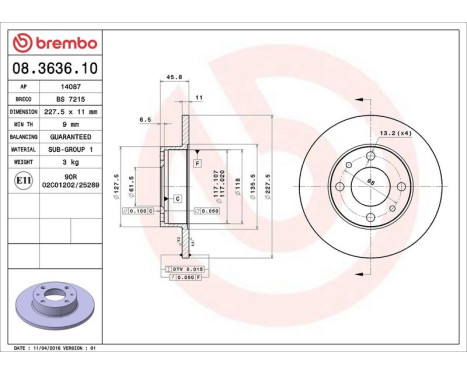 Brake Disc 08.3636.10 Brembo, Image 4