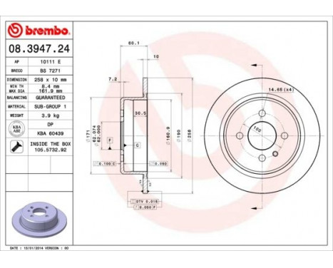 Brake Disc 08.3947.24 Brembo, Image 3