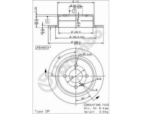 Brake Disc 08.3947.24 Brembo, Image 2