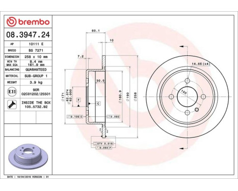 Brake Disc 08.3947.24 Brembo, Image 4