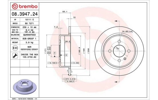 Brake Disc 08.3947.24 Brembo, Image 4