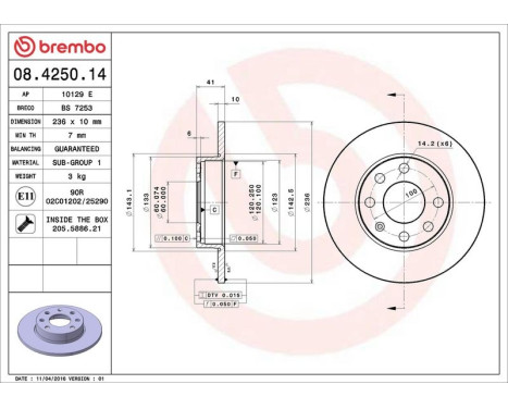 Brake Disc 08.4250.14 Brembo, Image 4