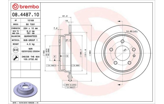 Brake Disc 08.4487.10 Brembo, Image 4