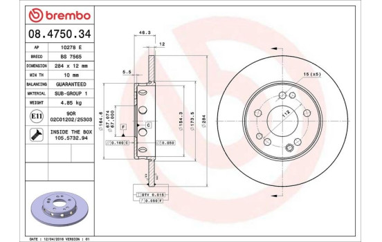 Brake Disc 08.4750.34 Brembo, Image 4