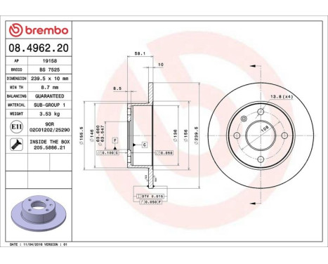 Brake Disc 08.4962.20 Brembo, Image 4