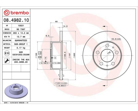 Brake Disc 08.4982.10 Brembo, Image 4
