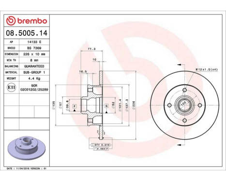 Brake Disc 08.5005.14 Brembo, Image 4