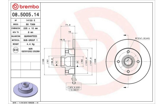 Brake Disc 08.5005.14 Brembo, Image 4