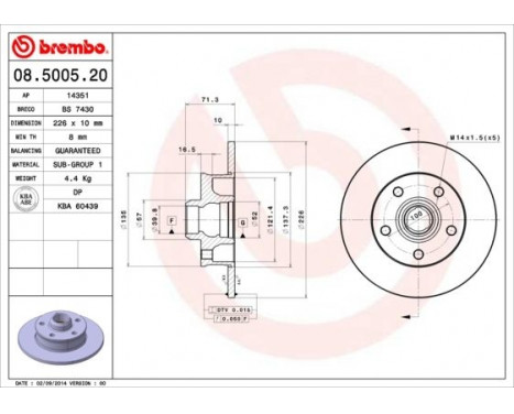 Brake Disc 08.5005.20 Brembo, Image 3