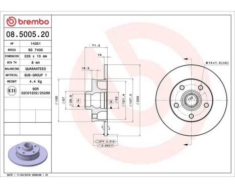 Brake Disc 08.5005.20 Brembo, Image 4