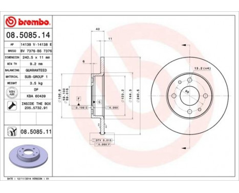 Brake Disc 08.5085.14 Brembo, Image 3