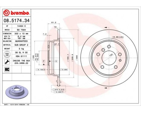 Brake Disc 08.5174.34 Brembo, Image 3