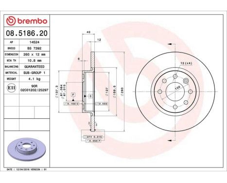 Brake Disc 08.5186.20 Brembo, Image 4
