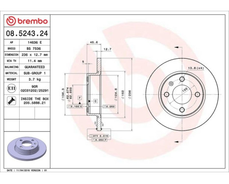 Brake Disc 08.5243.24 Brembo, Image 4