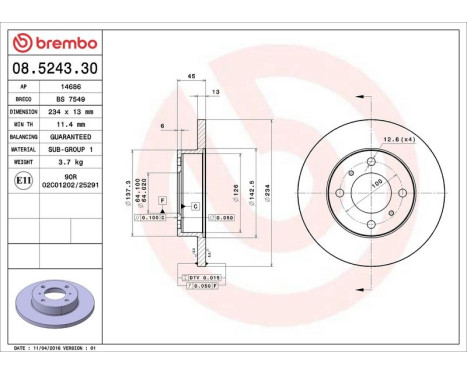 Brake Disc 08.5243.30 Brembo, Image 4