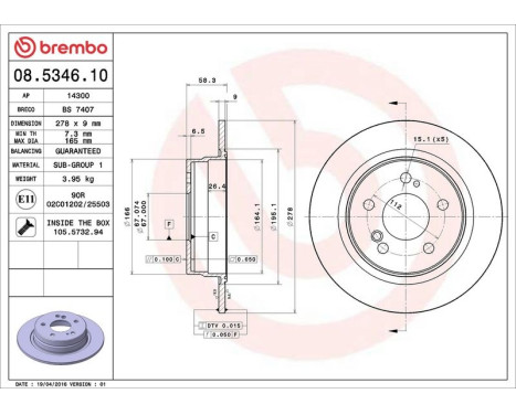 Brake Disc 08.5346.10 Brembo, Image 4