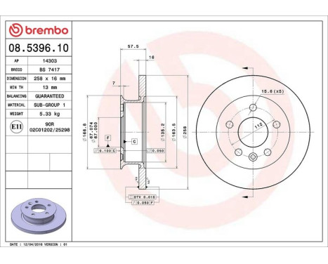 Brake Disc 08.5396.10 Brembo, Image 4