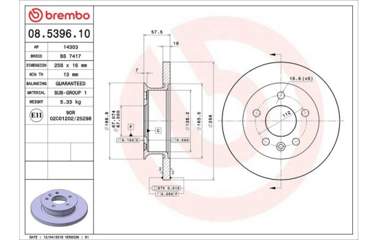 Brake Disc 08.5396.10 Brembo, Image 4