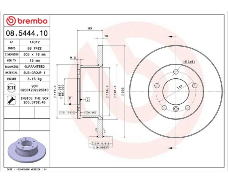 Brake Disc 08.5444.10 Brembo, Image 4