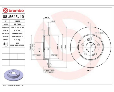 Brake Disc 08.5645.10 Brembo, Image 3