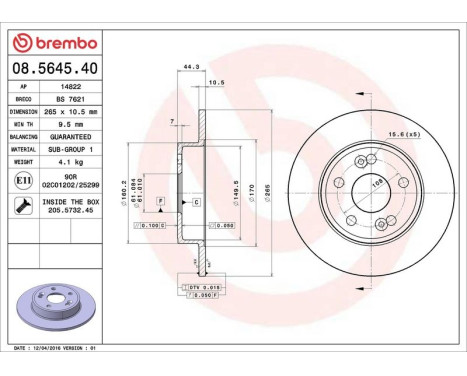 Brake Disc 08.5645.40 Brembo, Image 3
