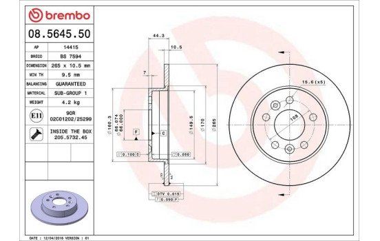 Brake Disc 08.5645.50 Brembo, Image 4