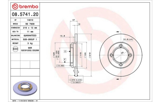 Brake Disc 08.5741.20 Brembo, Image 4