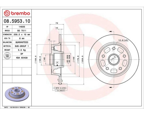 Brake Disc 08.5953.10 Brembo, Image 3