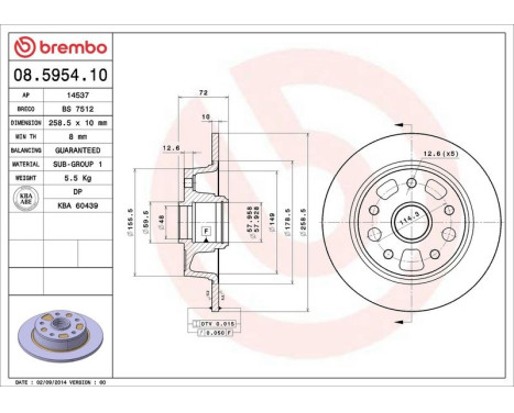 Brake Disc 08.5954.10 Brembo, Image 2