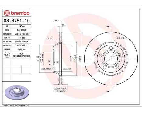 Brake Disc 08.6751.10 Brembo, Image 4