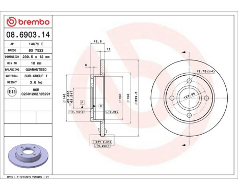 Brake Disc 08.6903.14 Brembo, Image 4