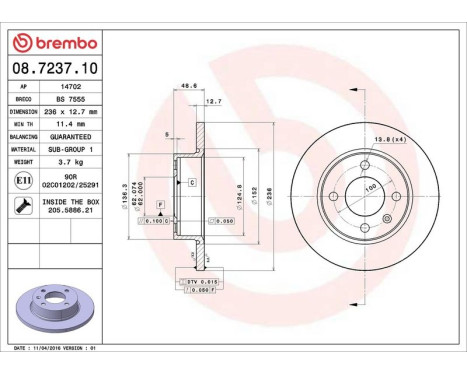 Brake Disc 08.7237.10 Brembo, Image 4