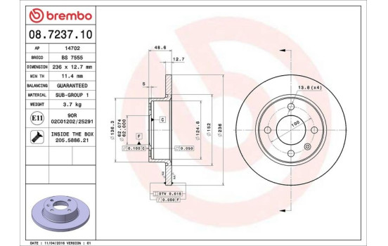 Brake Disc 08.7237.10 Brembo, Image 4