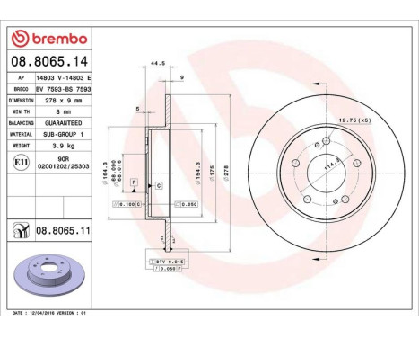 Brake Disc 08.8065.14 Brembo, Image 4