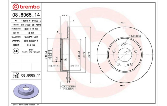 Brake Disc 08.8065.14 Brembo, Image 4