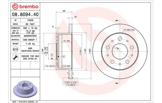 Brake Disc 08.8094.40 Brembo, Image 4