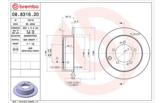 Brake Disc 08.8316.20 Brembo, Image 3