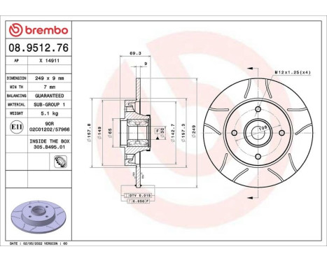 Brake disc 08.9512.76 Brembo, Image 2