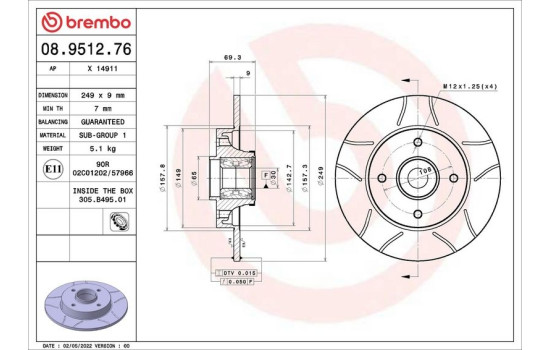 Brake disc 08.9512.76 Brembo