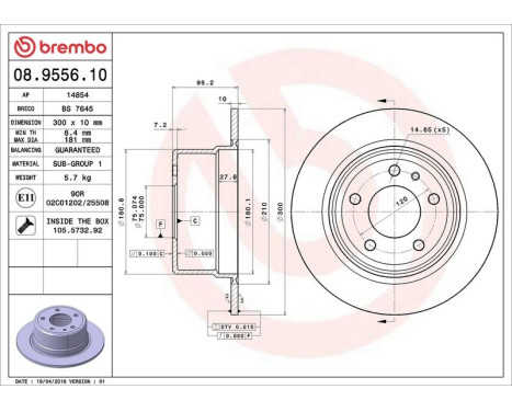 Brake Disc 08.9556.10 Brembo, Image 4
