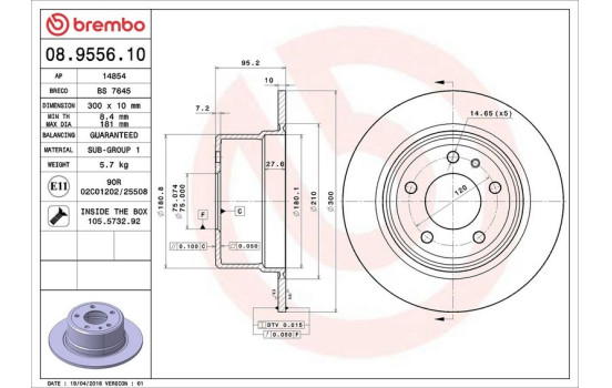 Brake Disc 08.9556.10 Brembo, Image 4