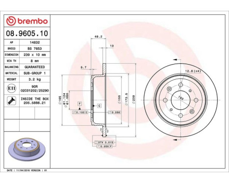 Brake Disc 08.9605.10 Brembo, Image 4