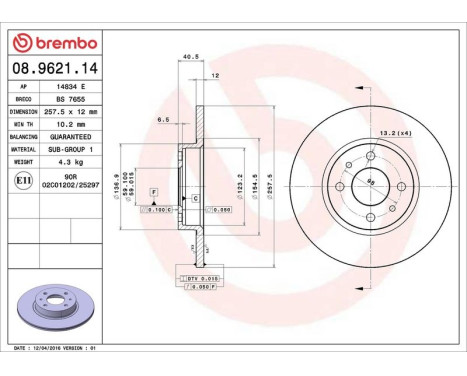 Brake Disc 08.9621.14 Brembo, Image 4